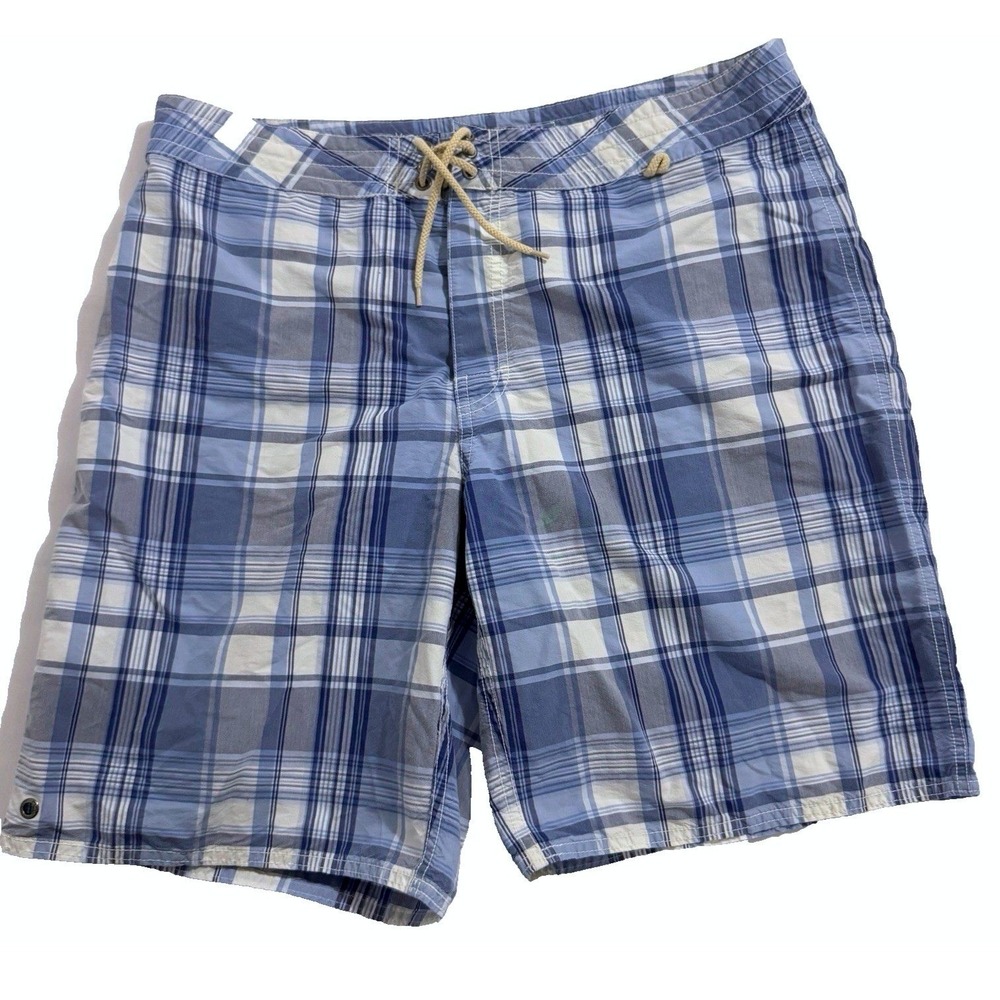 Vintage Polo Ralph Lauren Board Shorts Men's 36 Blue Plaid Pocket Swimwear Beach